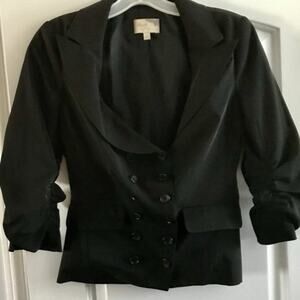 ELIZABETH AND JAMES Black Blazer 10 Ruched 3/4 Sleeves Double Buttons Fitted